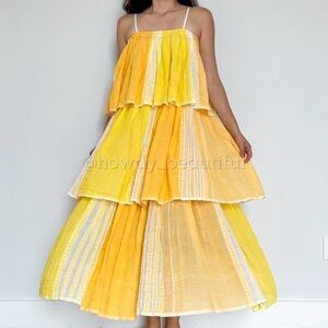 lemlem Eshal Short Tier Dress XS Yellow